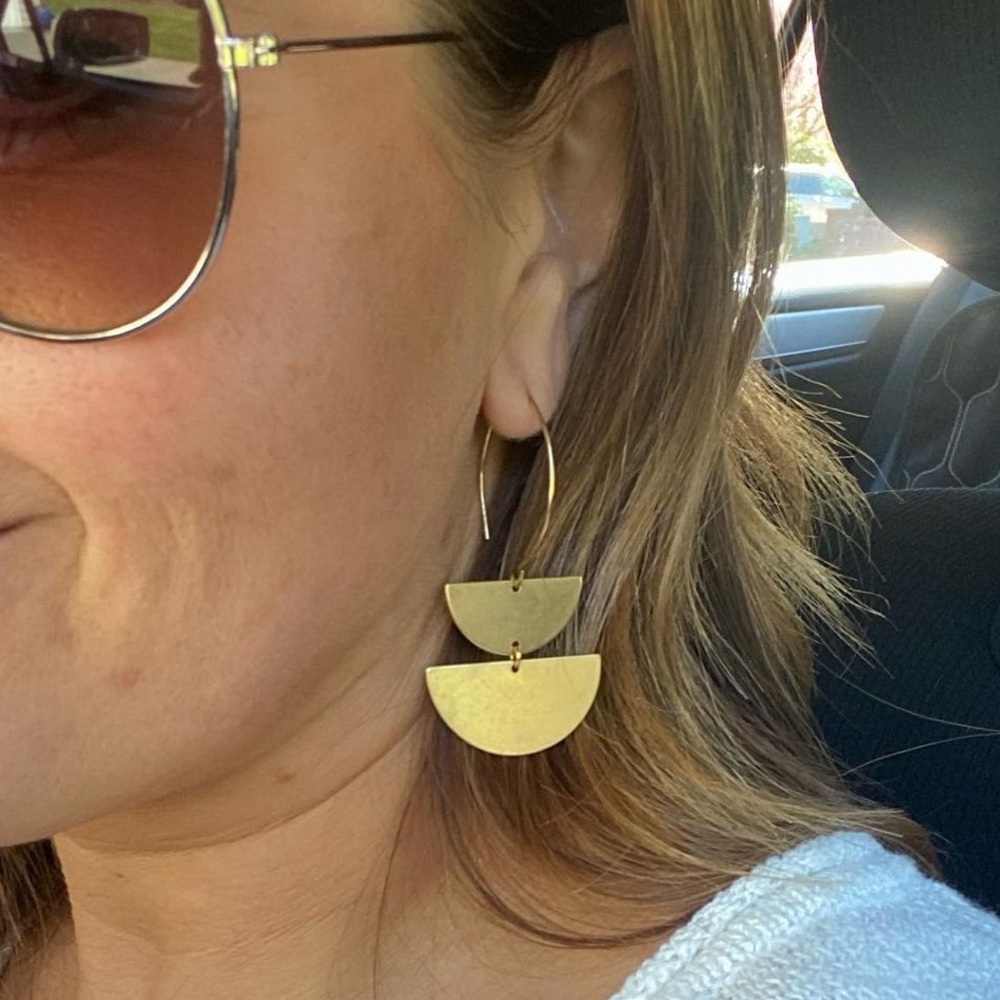 Double half moon brass earrings